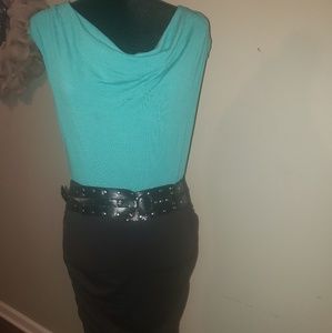 Green & black dress/ date night/stretch material